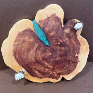 Red Cedar Charcuterie Board, Deer Antler handles, Turquoise Inlay
